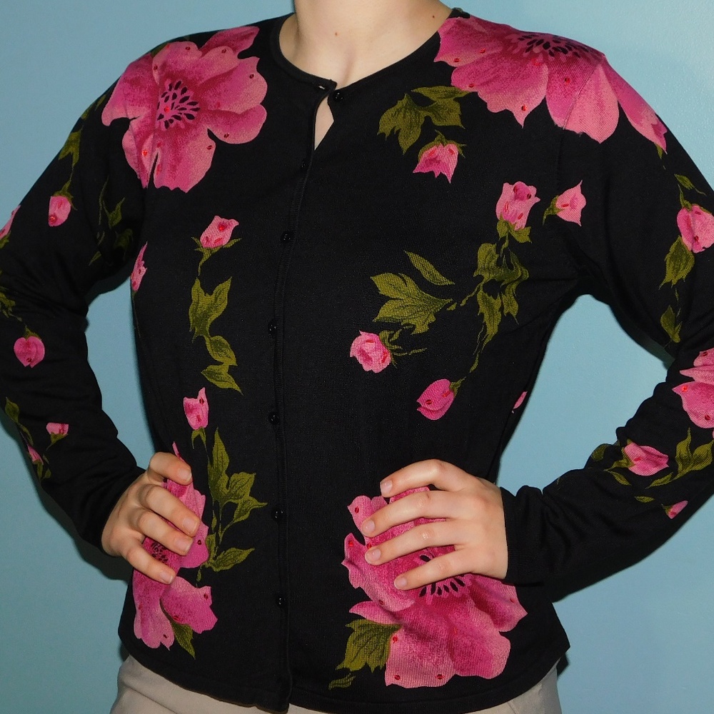 Womens button-up floral sweater